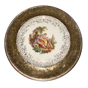 Vintage WS George Derwood China Dinner Plate Courting Couple 22k Gold